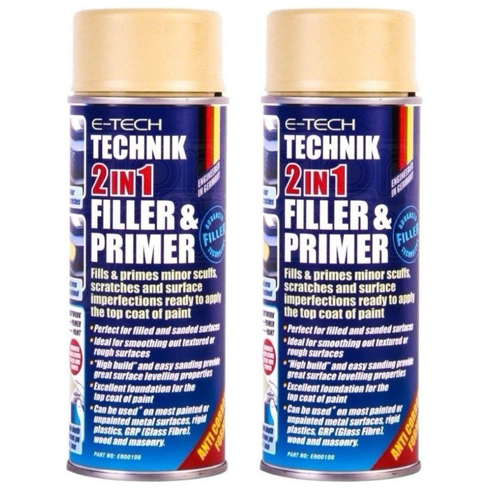 2x E-Tech Technik 2-in-1 Filler & Primer Car Body Repair Paint Undercoat 400ml Can E-Tech - Town Tools 