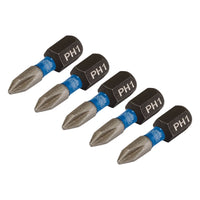 Draper Expert Cross Slot/PH Type Impact Screwdriver Bits, No.1 x 25mm, 1/4" Hex