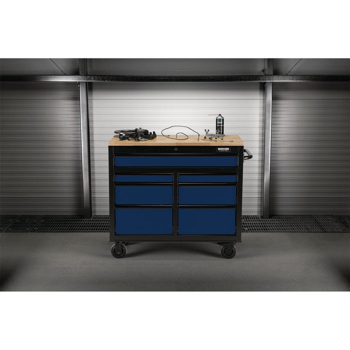 Draper BUNKER Workbench Roller Tool Cabinet, 7 Drawer, 41", Blue 08222