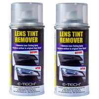 2x E-Tech Light Lenses Lens Tint Remover Spray Glass Plastic Car Motorbike 150ml