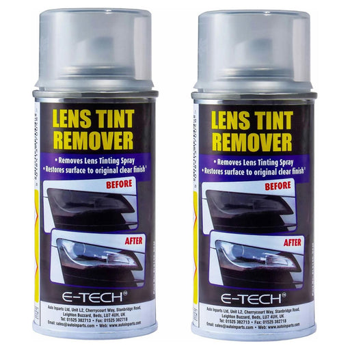 2x E-Tech Light Lenses Lens Tint Remover Spray Glass Plastic Car Motorbike 150ml E-Tech - Town Tools 