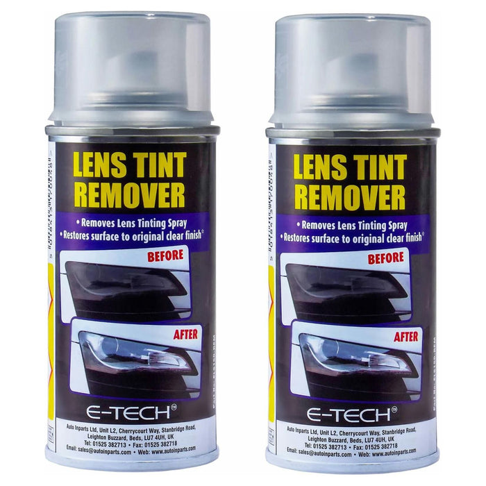 2x E-Tech Light Lenses Lens Tint Remover Spray Glass Plastic Car Motorbike 150ml E-Tech - Town Tools 