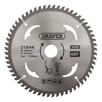 Draper TCT Circular Saw Blade for Laminate & Wood, 185 x 25.4mm, 60T 21644