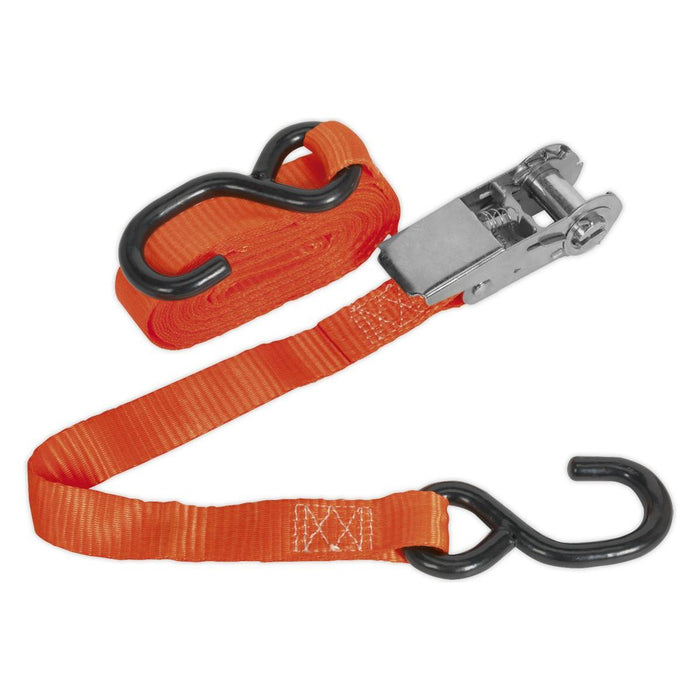 Sealey Ratchet Tie Down 25mm x 4.5m Polyester Webbing with S-Hook 800kg Breaking Sealey - Town Tools 