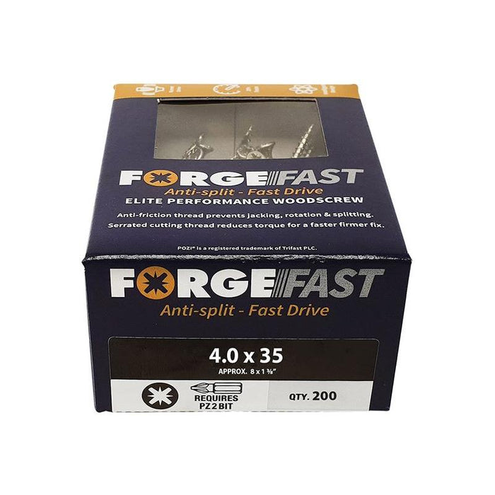 Forgefix ForgeFast Pozi Compatible Elite Performance Wood Screw ZY 4.0 x 35mm Box 200 ForgeFix - Town Tools
