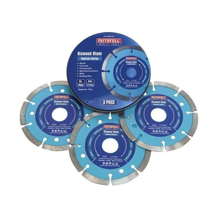 Faithfull Contract Diamond Blades 115 x 22.2mm (Pack 3) Faithfull - Town Tools