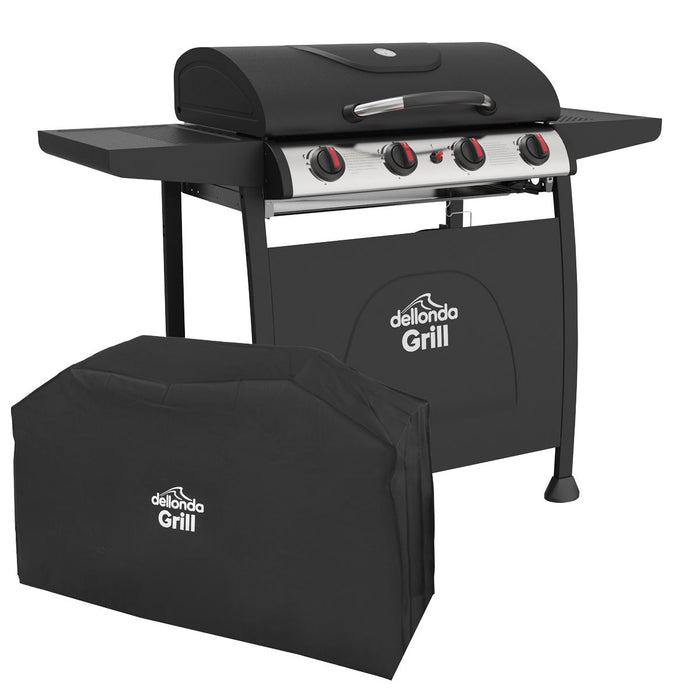 Dellonda 4 Burner Gas BBQ Grill with Piezo Ignition, Thermometer & Cover