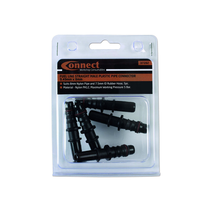 Connect Straight Male Plastic Pipe Connector 9.49 x 8mm 5pc 37202 Tool Connection - Town Tools 