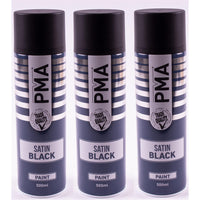 3 X PMA Satin Black Paint Spray Aerosol 500Ml High Coverage Satin Black