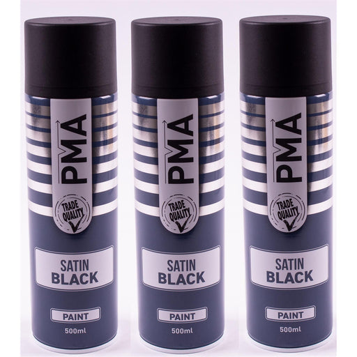 3 X PMA Satin Black Paint Spray Aerosol 500Ml High Coverage Satin Black PMA - Town Tools 