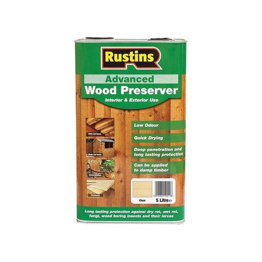 Rustins Advanced Wood Preserver Clear 5 litre Rustins - Town Tools