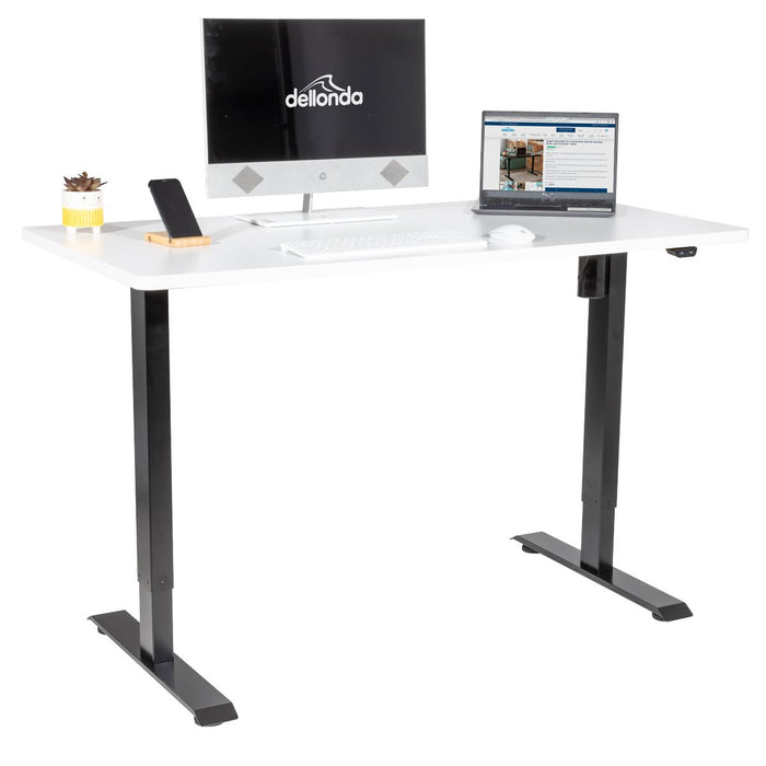 Dellonda Single Motor Adjustable-Height Electric Sit/Stand Desk - White Desktop