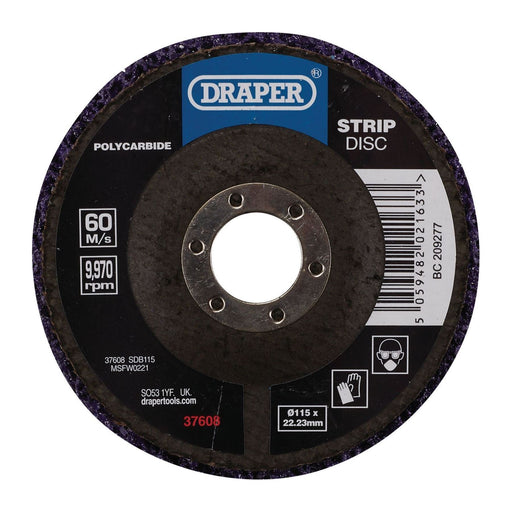 Draper Polycarbide Strip Disc, 115mm, 22.23mm, 180 Grit, Purple 37608 Draper - Town Tools 