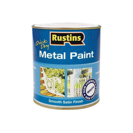 Rustins Quick Drying Metal Paint Smooth Satin White 250ml Rustins - Town Tools