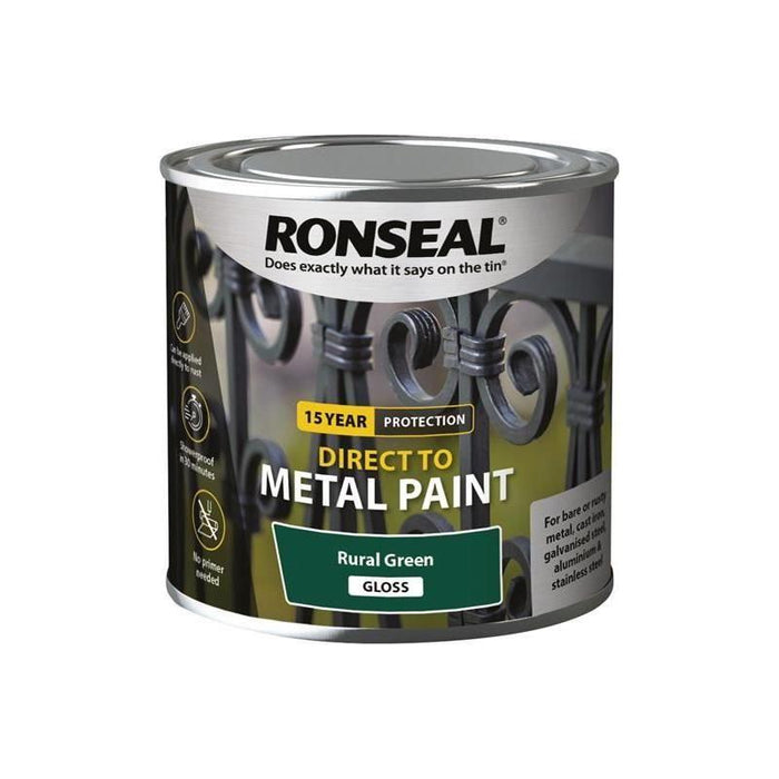 Ronseal Direct to Metal Paint Rural Green Gloss 250ml Ronseal - Town Tools