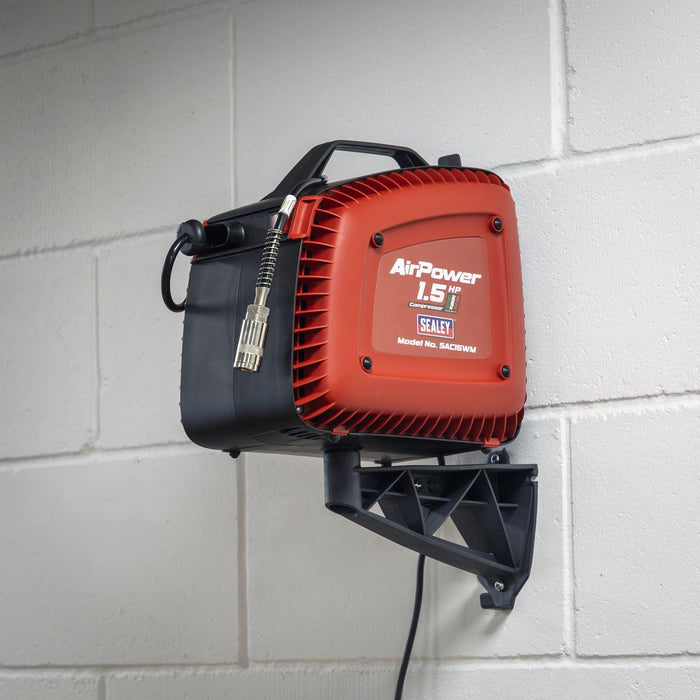 Sealey Wall Mounting Oil Free Air Compressor 1.5hp with 7m Retractable Hose Reel Sealey - Town Tools 