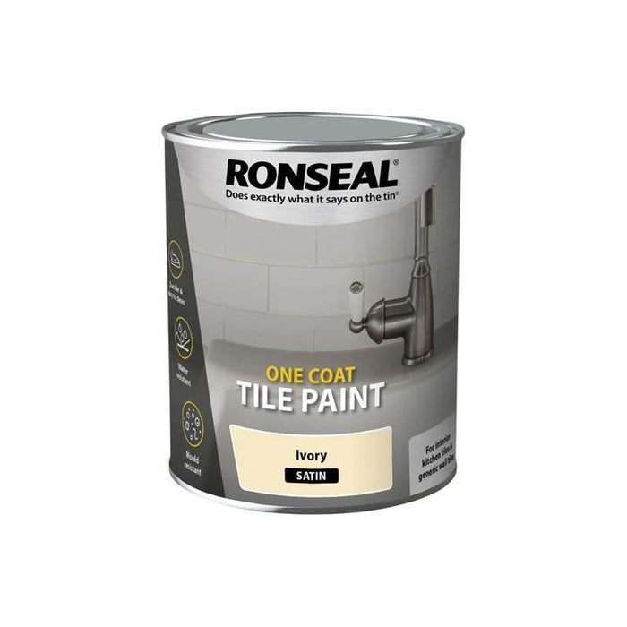 Ronseal One Coat Tile Paint Ivory Satin 750ml Ronseal - Town Tools