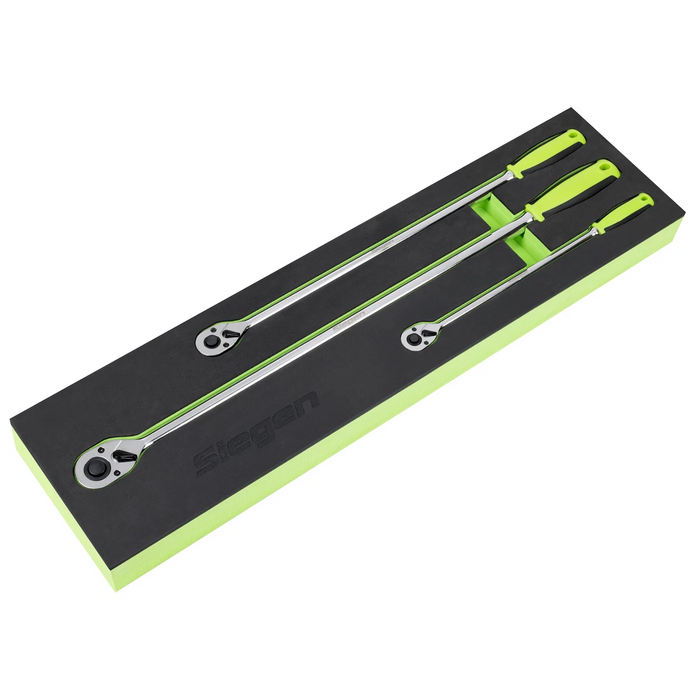 Sealey S01332 EXTRA LONG Ratchet Wrench 3 Piece Set 1/4 3/8 1/2 In EVA Foam FD25