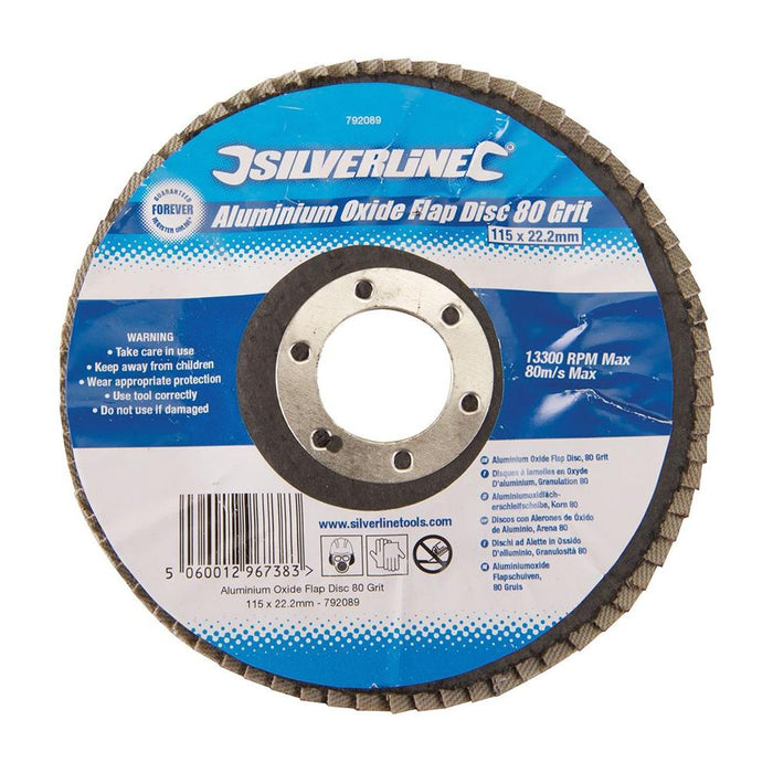 Silverline Aluminium Oxide Flap Disc 115mm 80 Grit Silverline - Town Tools 