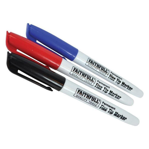 Faithfull Fibre Tip Marker Pen Mixed (Pack 3) Faithfull - Town Tools