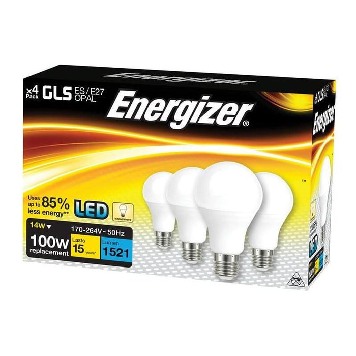 Energizer® LED ES (E27) Opal GLS Non-Dimmable Bulb, Warm White 1521 lm 13.2W (Pack 4) Energizer® - Town Tools