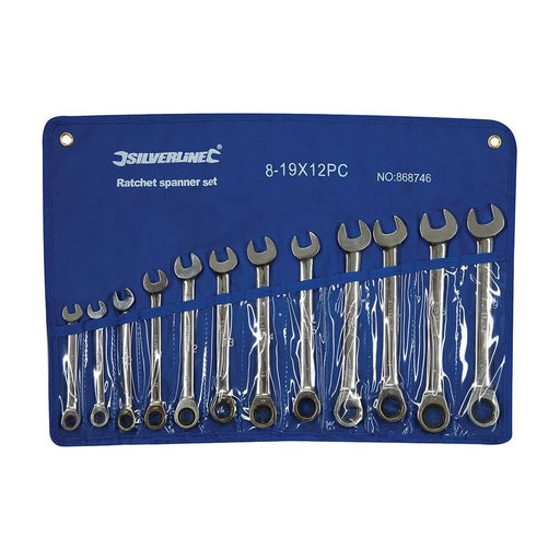 Silverline Fixed Head Ratchet Spanner Set 12pce 8 - 19mm Silverline - Town Tools 