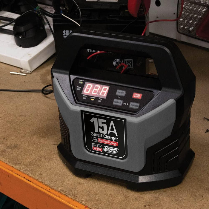 Maypole MP7215 15A 12V Electronic Smart Battery Charger Maypole - Town Tools