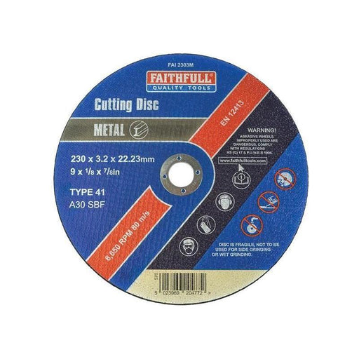 Faithfull Metal Cut Off Disc 230 x 3.2 x 22.23mm Faithfull - Town Tools