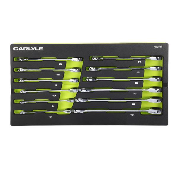 Carlyle Tools 12 Pc Metric 12 Pt 180P Ratcheting Combination Wrench Set