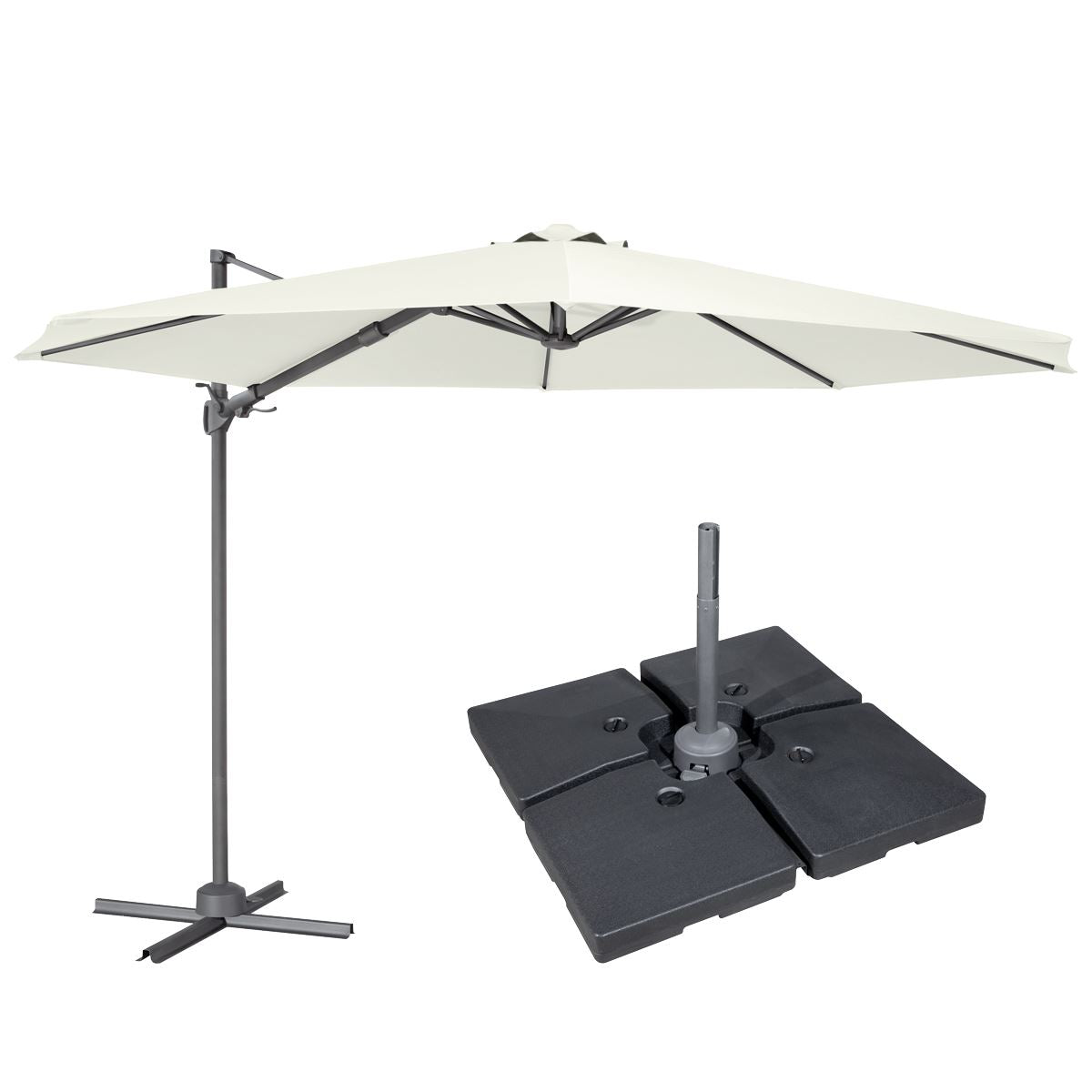 Dellonda Cantilever Parasol with 360 Rotation, Tilt, Cover & Base 3m - Cream Dellonda - Town Tools 