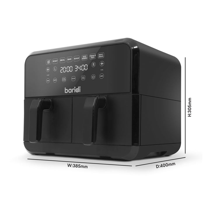 Baridi 8L Dual Zone Air Fryer with 8 Preset Functions