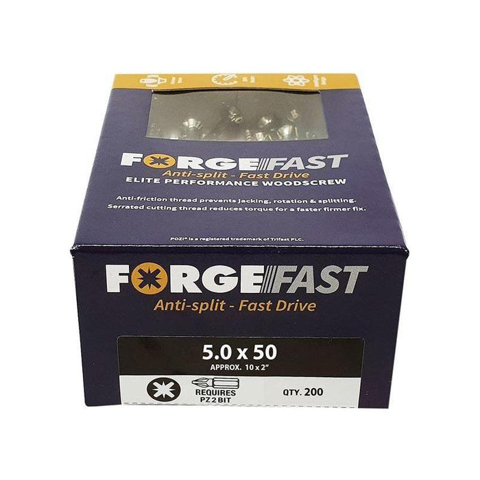 Forgefix ForgeFast Pozi Compatible Elite Performance Wood Screw ZY 5.0 x 50mm Box 200 ForgeFix - Town Tools