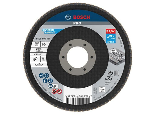 Bosch Powertool Accessories PRO X571 Flap Disc, Angled 115 x 22.23 x G60 Bosch Powertool Accessories - Town Tools