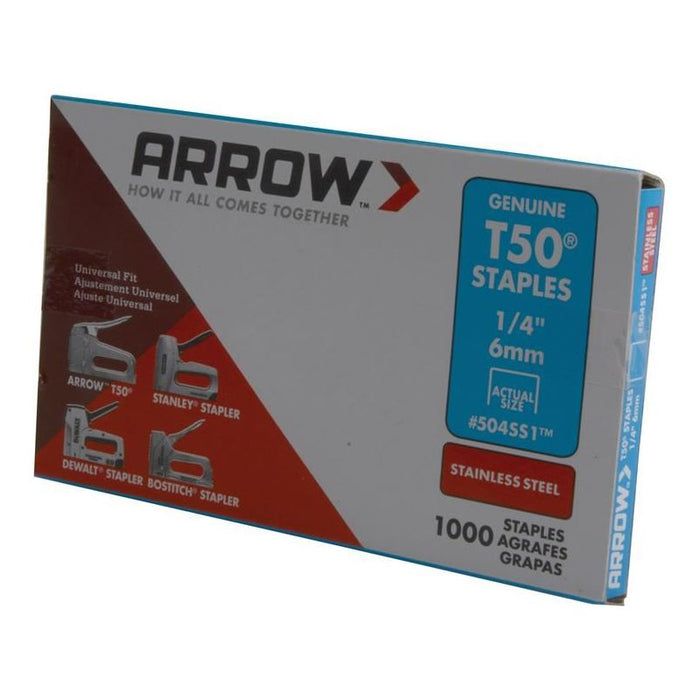 Arrow T50 Staples Stainless Steel 504SS 6mm (1/4in) (Box 1000) Arrow - Town Tools