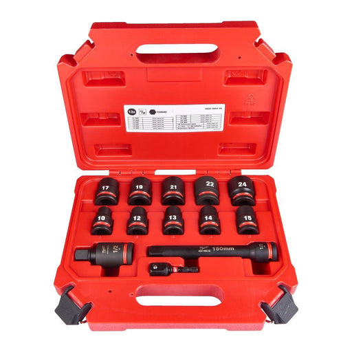 Milwaukee 1/2Dr Impact Socket Set Std 10-24mm 13Pc 4932480456 Milwaukee - Town Tools 