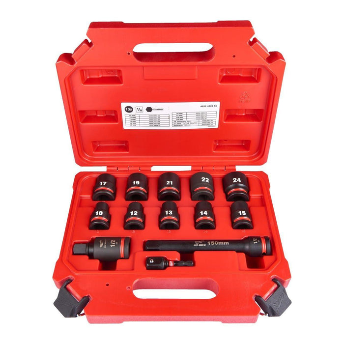 Milwaukee 1/2Dr Impact Socket Set Std 10-24mm 13Pc 4932480456 Milwaukee - Town Tools 