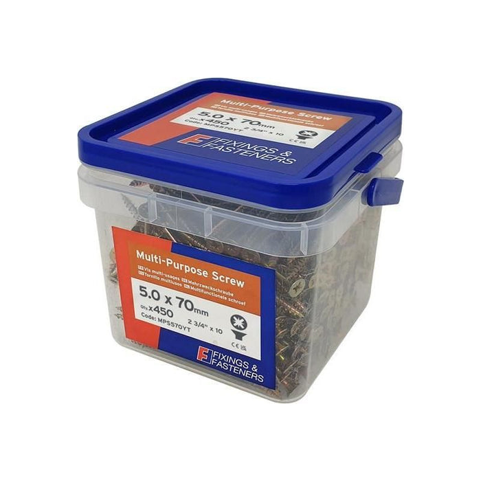 Forgefix Multi-Purpose Pozi Compatible Screw CSK ST ZYP 5.0 x 70mm Tub 450 ForgeFix - Town Tools