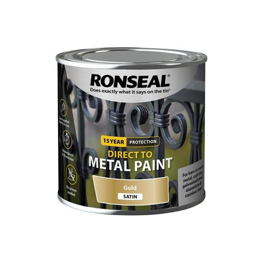 Ronseal Direct to Metal Paint Gold Satin 250ml Ronseal - Town Tools