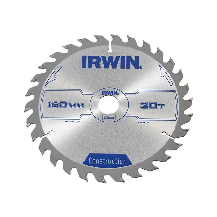 Irwin® Construction Circular Saw Blade 160 x 20mm x 30T ATB IRWIN® - Town Tools