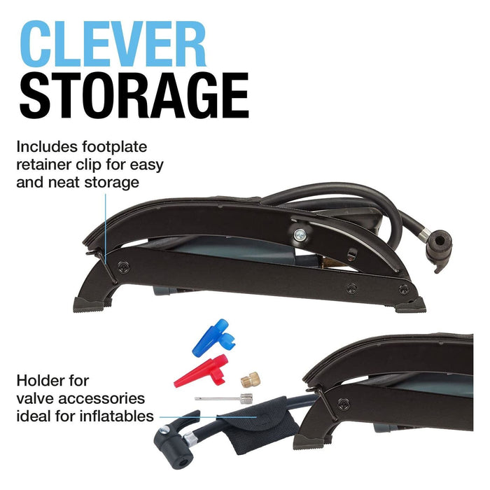 Ring RFP1 Single Barrel Footpump, with Footplate Clips and Adaptor Set Ring Automotive - Town Tools 