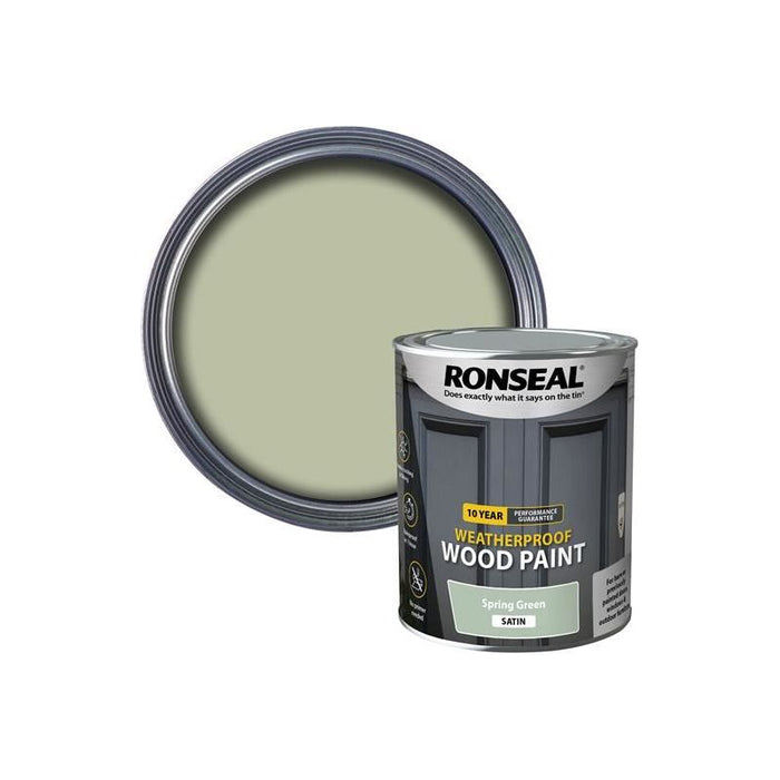 Ronseal 10 Year Weatherproof Wood Paint Spring Green Satin 750ml Ronseal - Town Tools