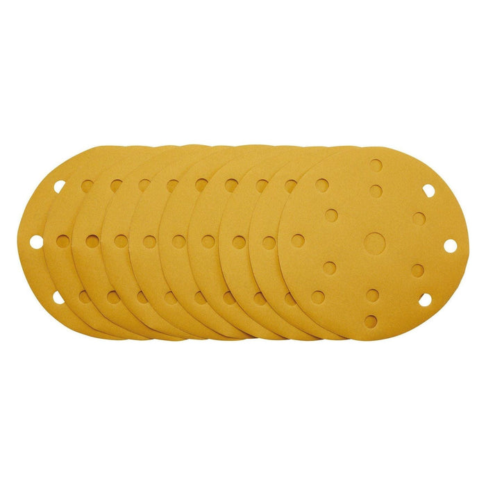 Gold Sanding Discs with Hook & Loop, 150mm, 320 Grit, 15 Dust Extraction Holes (Pack of 10) Draper - Town Tools