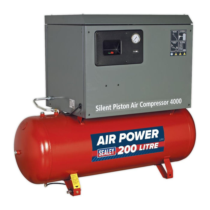 Sealey 200L Low Noise Belt Drive Air Compressor with Cast Cylinders 3hp Sealey - Town Tools 