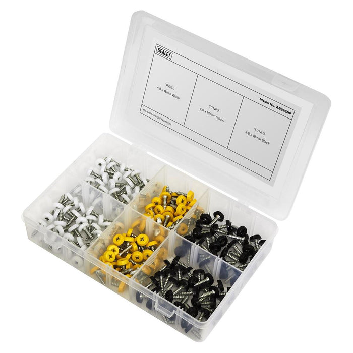 Sealey Numberplate Screw Assortment 4.8mm x 18mm 195pc - Plastic Enclosed Head Sealey - Town Tools 