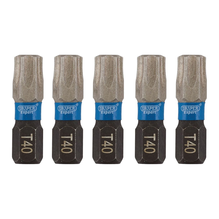 Draper Expert TX-STAR Impact Screwdriver Bits, T40 x 25mm, 1/4" Hex (Pack of 5) Draper - Town Tools 