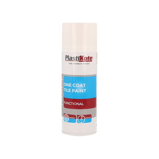 Plastikote Trade One Coat Spray Tile Paint Gloss White 400ml PlastiKote - Town Tools