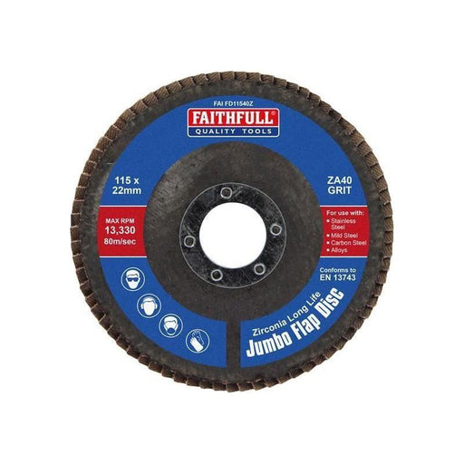 Faithfull Zirconia Abrasive Jumbo Flap Disc A40 115mm Faithfull - Town Tools