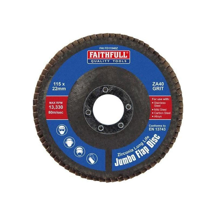 Faithfull Zirconia Abrasive Jumbo Flap Disc A40 115mm Faithfull - Town Tools