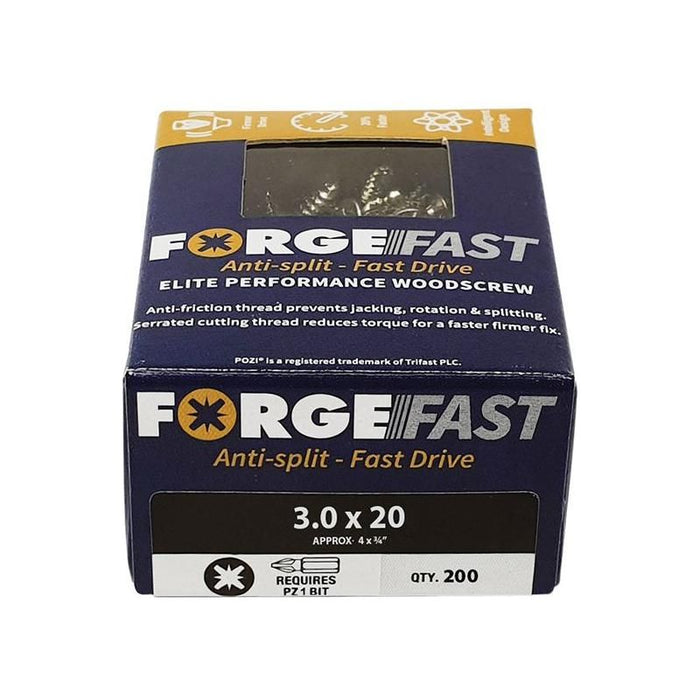 Forgefix ForgeFast Pozi Compatible Elite Performance Wood Screw ZY 3.0 x 20mm Box 200 ForgeFix - Town Tools