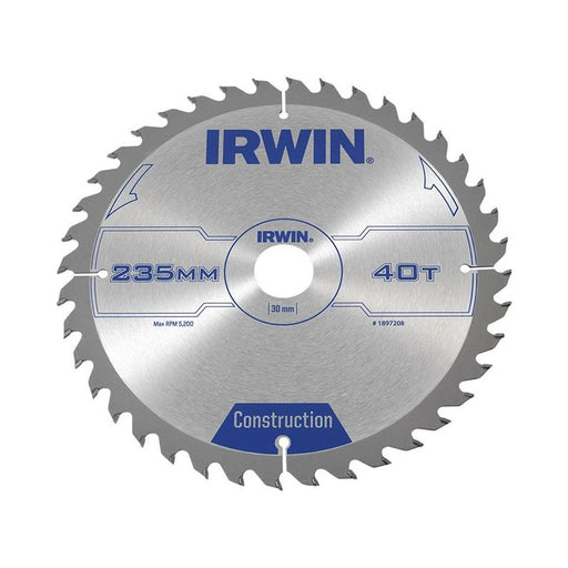 Irwin® Construction Circular Saw Blade 235 x 30mm x 40T ATB IRWIN® - Town Tools